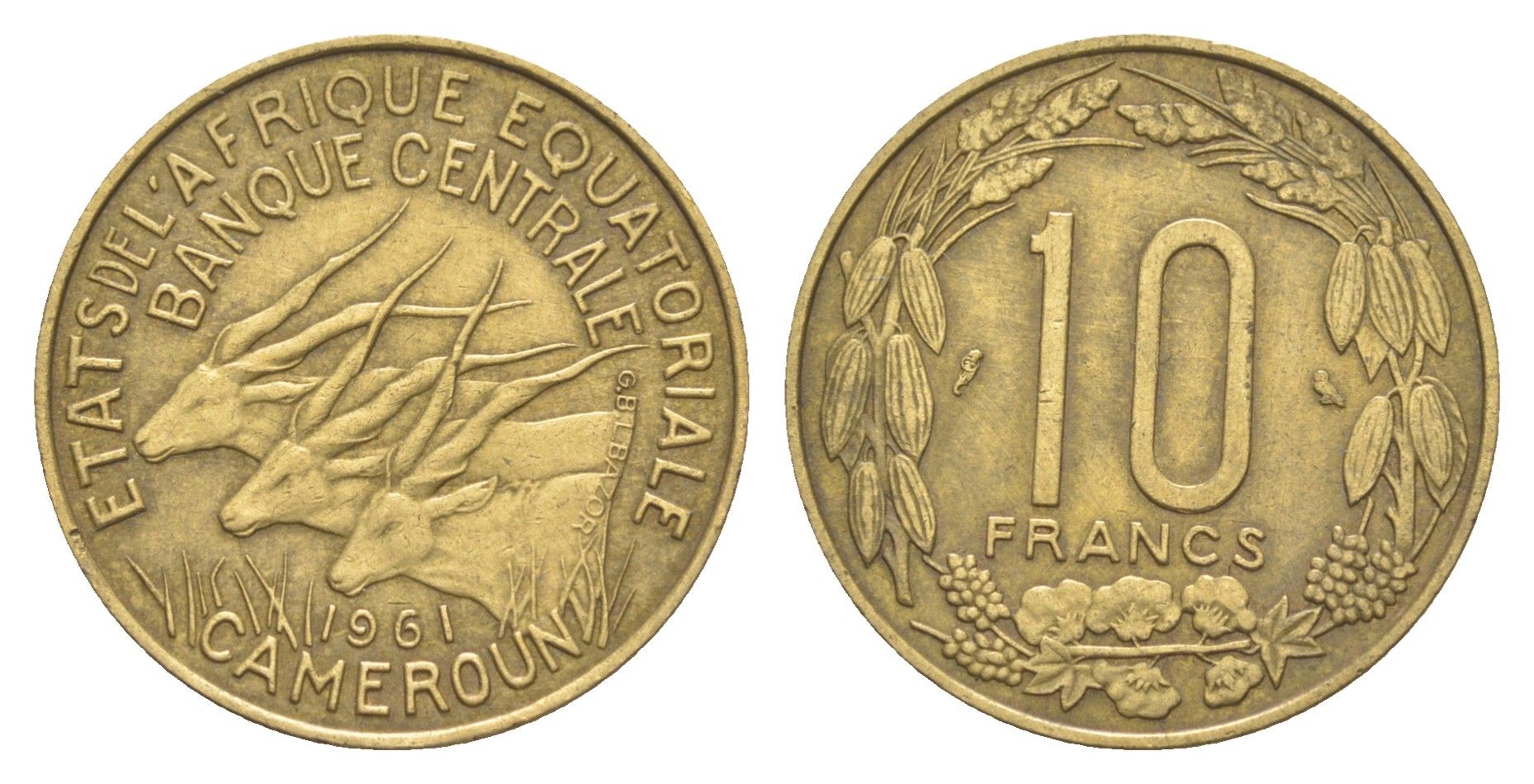 Экваториальная Африка, Камерун 10 франков 1961 KM 2 медь алюминий 4150-1153