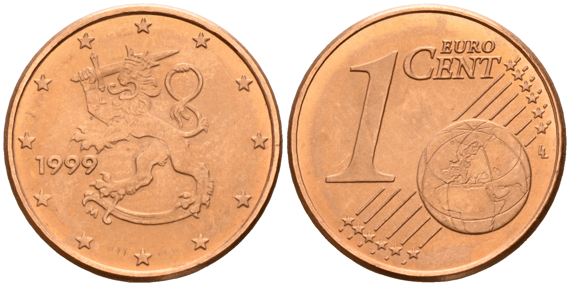 Финляндия 1 евроцент 1999  KM 98 сталь плакированная медью  UNC  4189-148