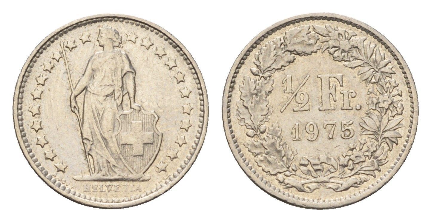 Швейцария 1/2 франка 1975 KM 23a медно-никель 4685-856