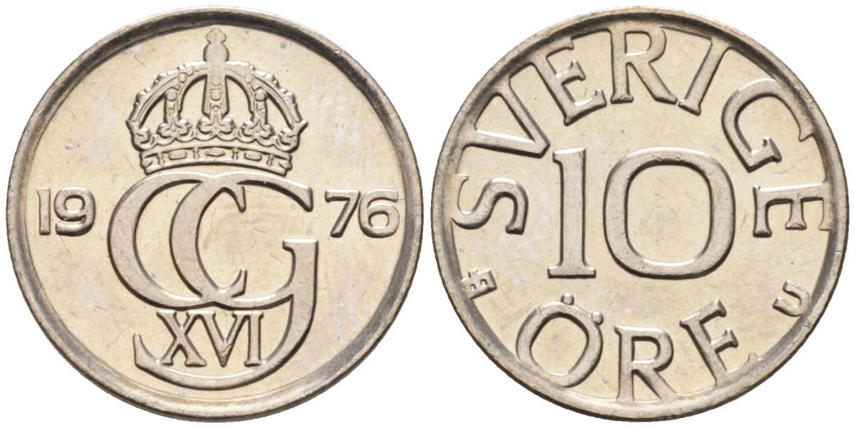 Швеция 10 эре 1976 Карл XVI Густав (1973- ) KM 850 медно-никель UNC 4585-426