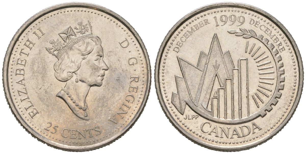 Канада 25 центов 1999 Миллениум - Декабрь 1999, Это Канада KM 353 никель aUNC 4620-347