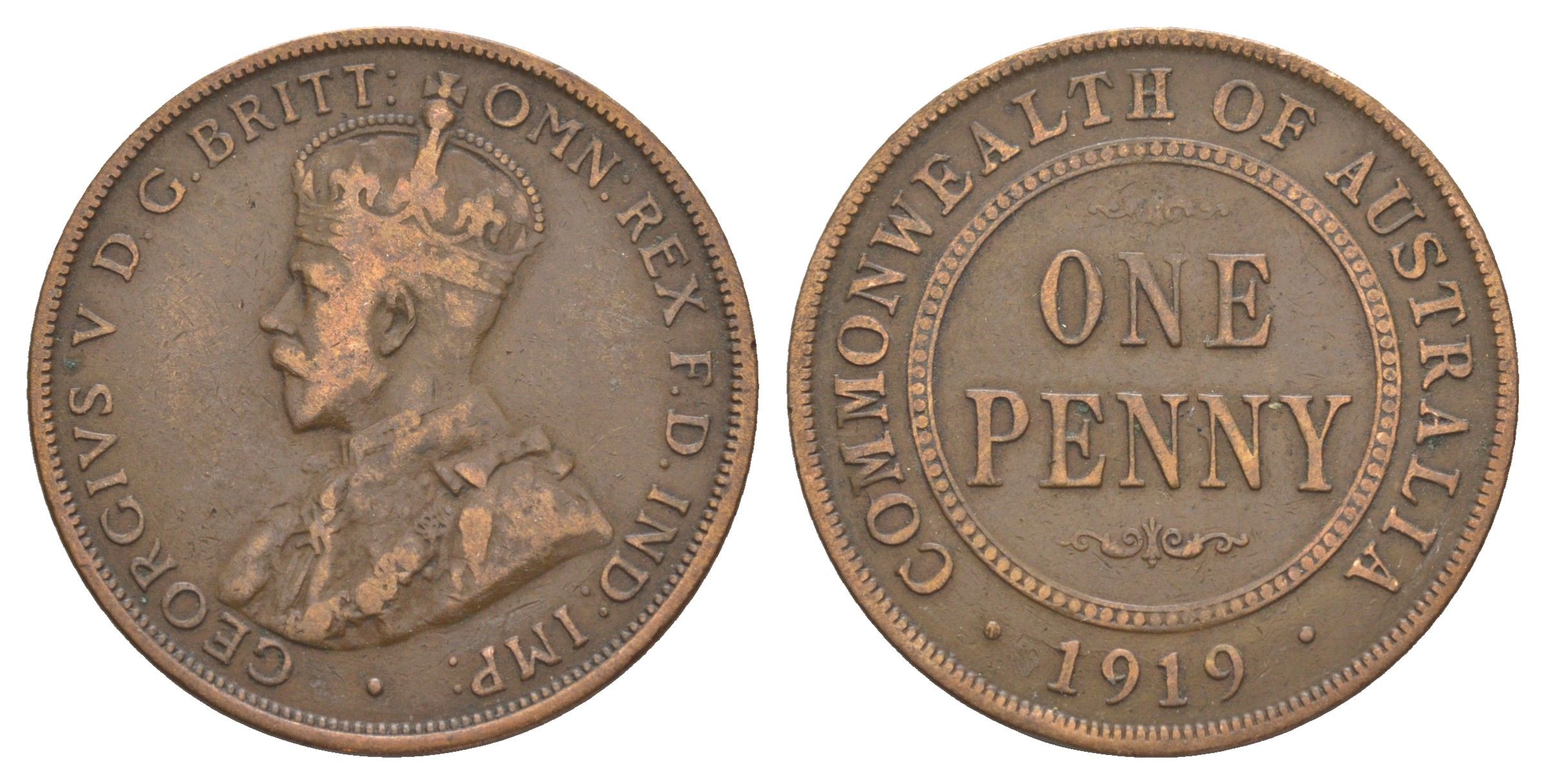 Австралия 1 пенни 1919 Георг V (1910-1936) KM 23 бронза 88-1014