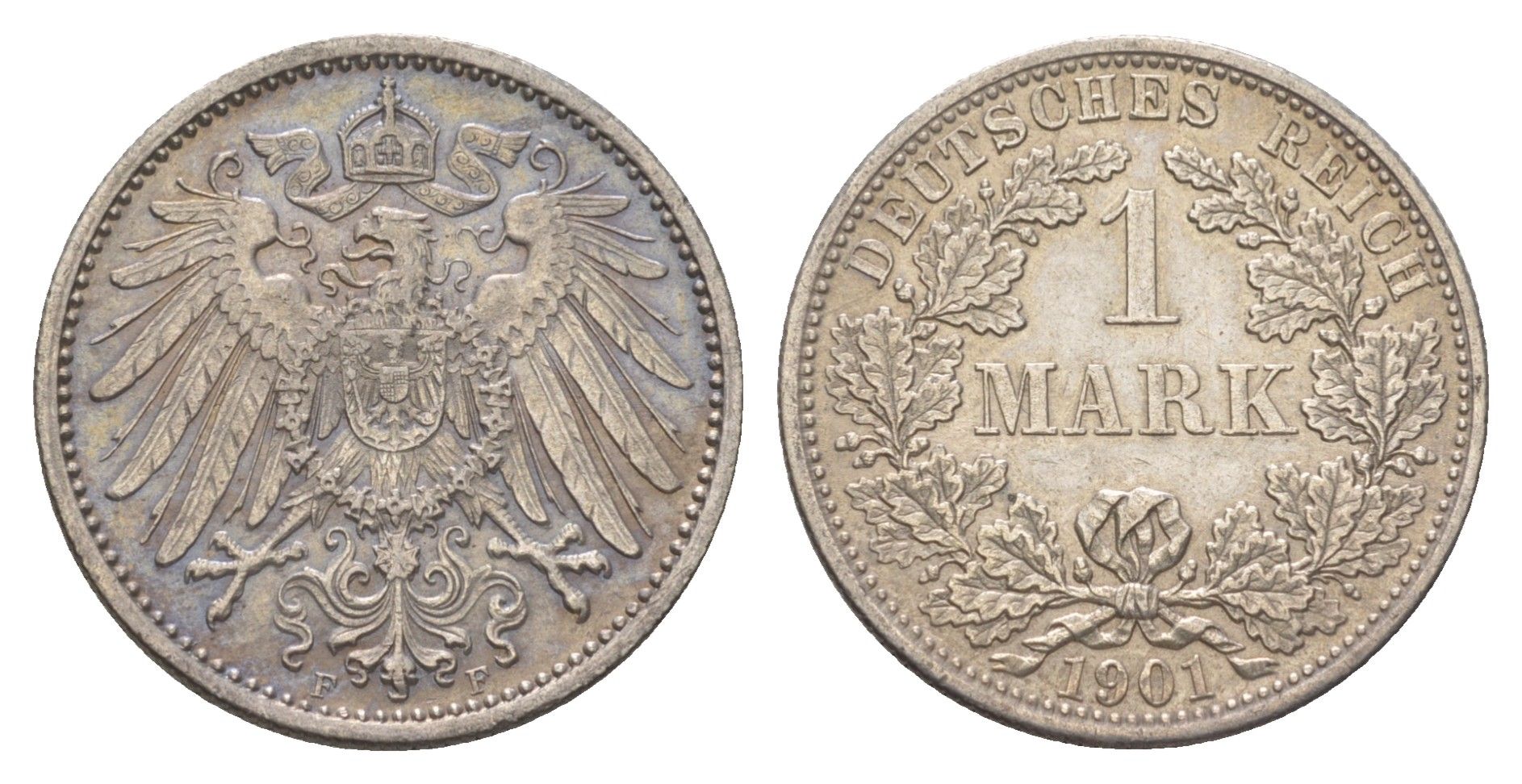 Германия 1 марка 1901 F, Вильгельм II (1888-1918) KM 14, J. 17 серебро 4626-145