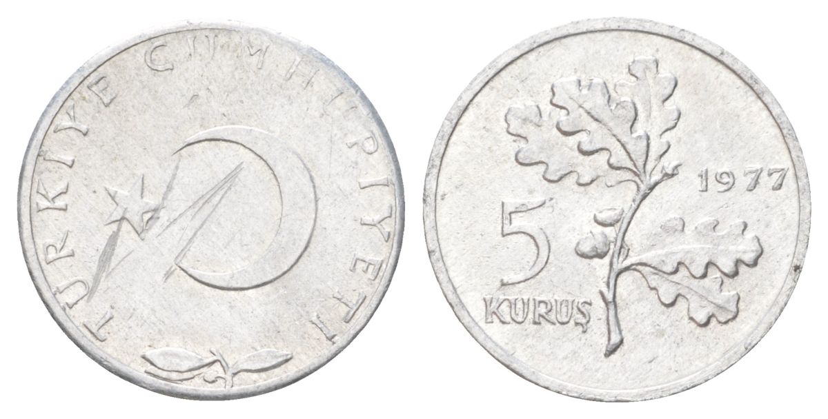 Турция 5 курушей 1977 редкий год KM 890a алюминий UNC 4627-953