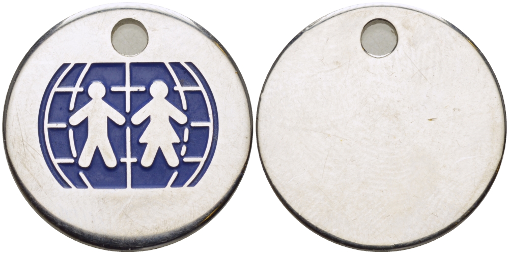 ЕВРОПА ЖЕТОН ND ЭМБЛЕМА UNISEF, ЦВЕТНАЯ ЭМАЛЬ, ДИАМЕТР 24 ММ., НИКЕЛИРОВКА, С ОТВЕРСТИЕМ ДЛЯ НОСКИ сталь плакированная никелем 28-752