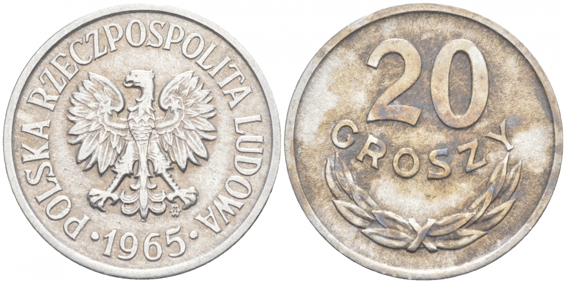 ПОЛЬША 20 ГРОШЕЙ 1965 MW KM А47 алюминий 4516-323