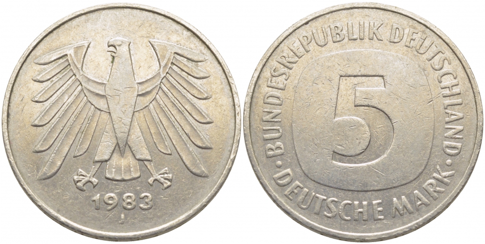 ФРГ 5 МАРОК 1983 J, KM 140.1, J. 415 медно-никель плакированный никелем 109-922