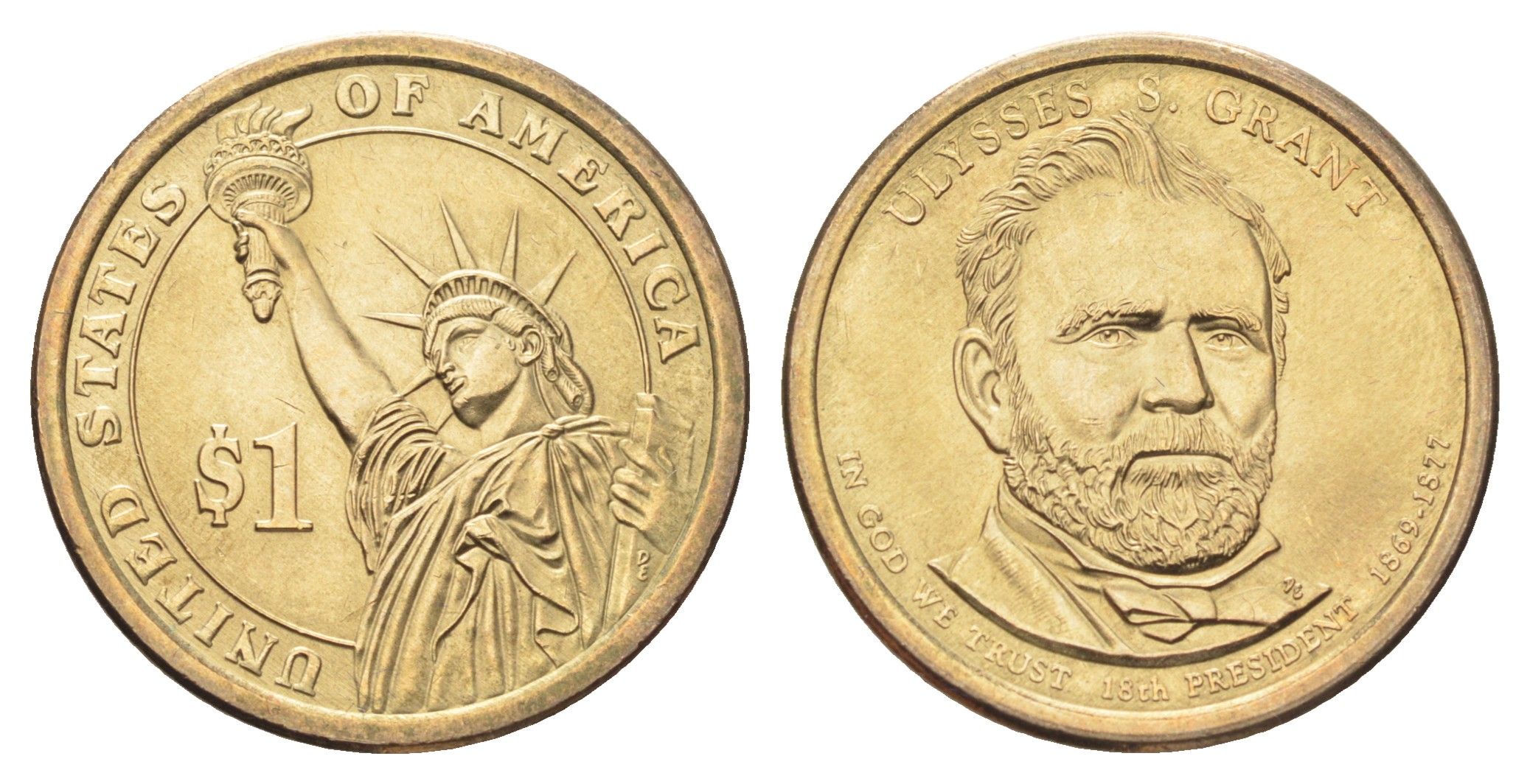 США 1 доллар 2011 D, Президент США - Улисс Грант (1869-1877) KM 500 медь с марганцево-латунным покрытием UNC 4703-1156