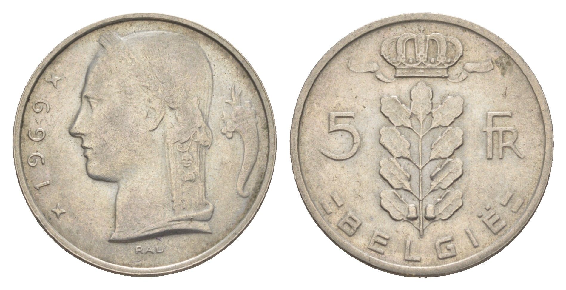Бельгия 5 франков 1969 Belgie, Бодуэн I (1951-1993) KM 135 медно-никель 4539-342