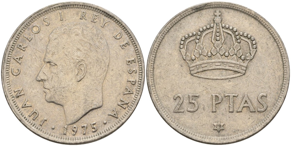 Испания 25 песет 1975 (79) Хуан Карлос I (1975-2014) KM 808 медно-никель 4149-1035