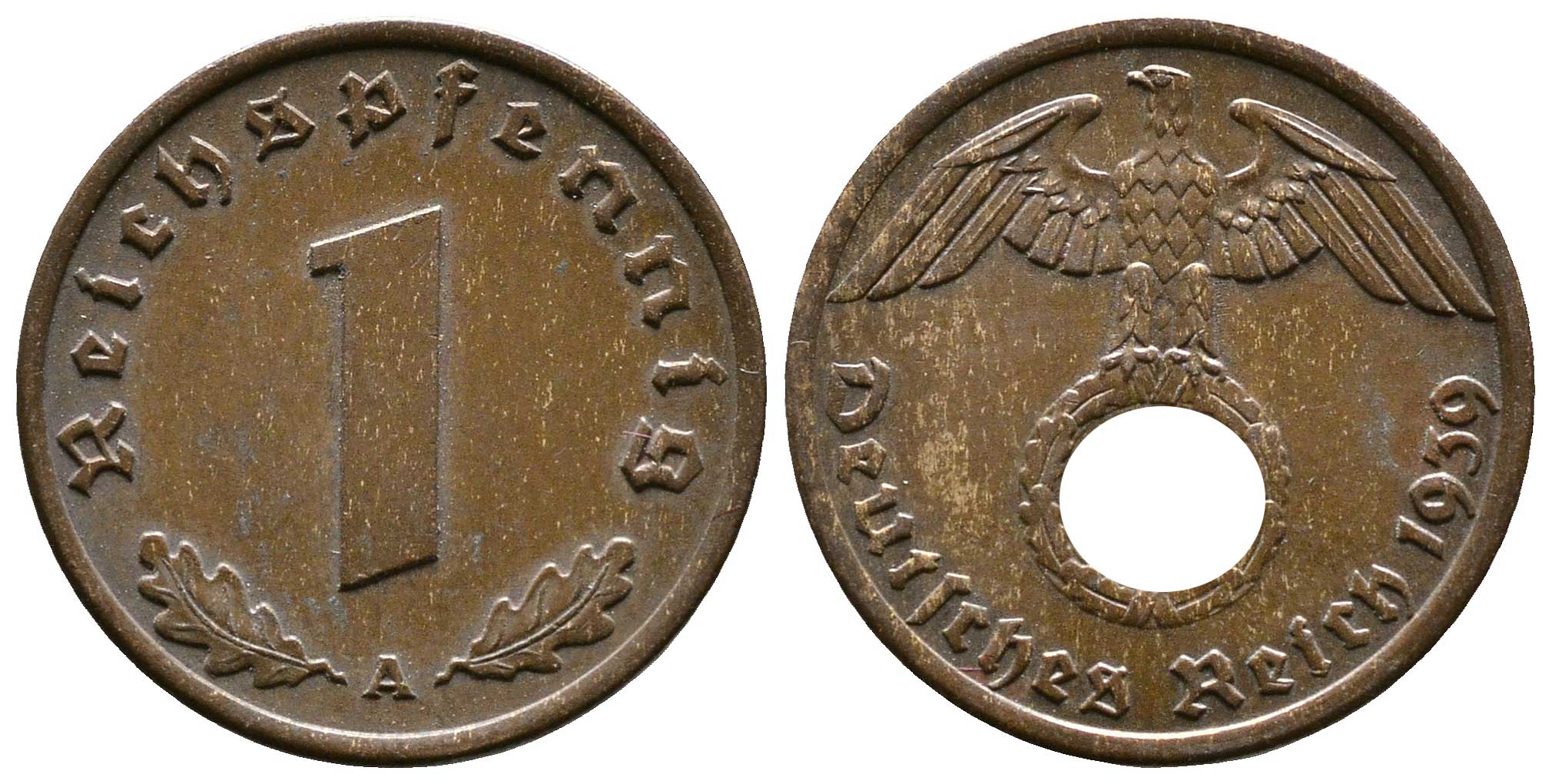 Германия 1 рейхспфенниг 1939 A KM 89, J. 361 бронза    220-368