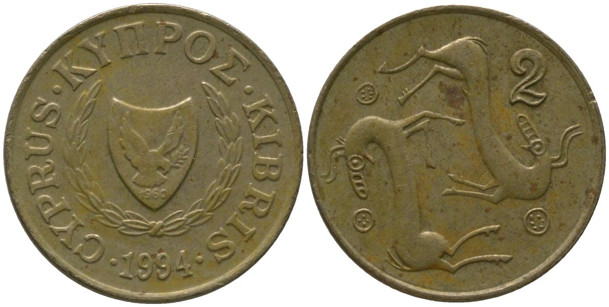 Кипр 2 цента 1994 KM 54.3 никель латунь 4158-461