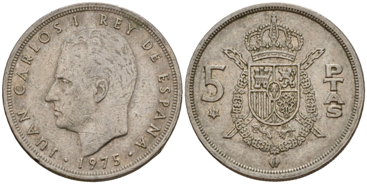 Испания 5 песет 1975 (78) Хуан Карлос I (1975-2014) KM 807 медно-никель 190-655
