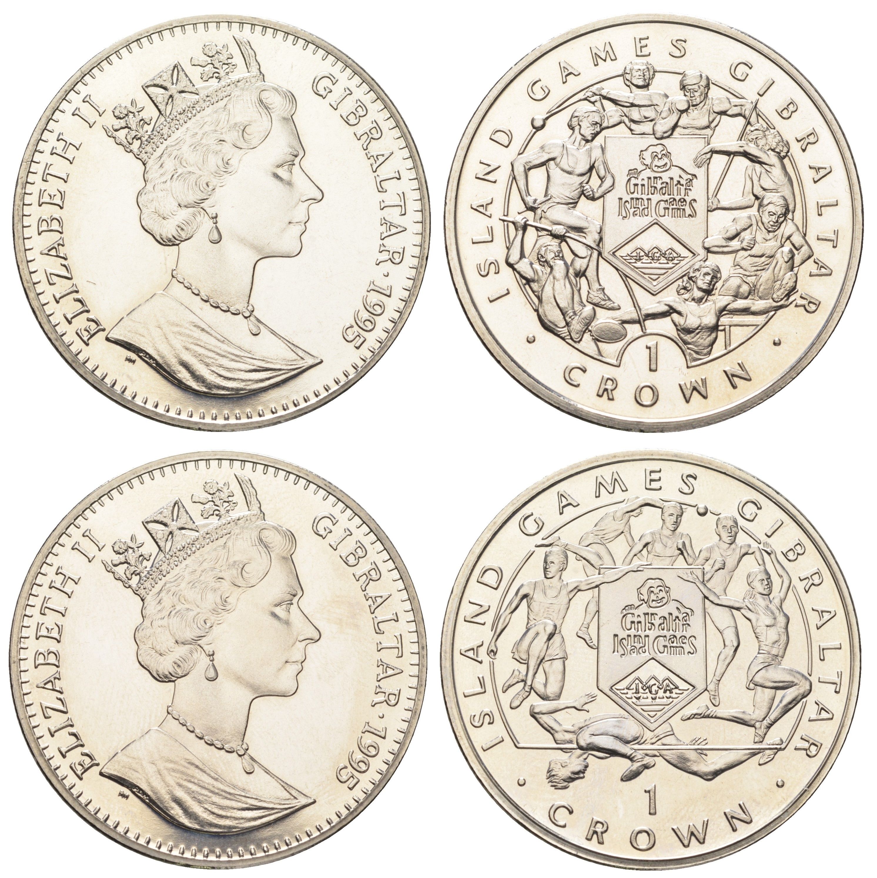 Гибралтар полный набор из 2 монет (1 крона) 1995 VI Островные игры KM 329 и 331 медно-никель BU 1524-1844-1845