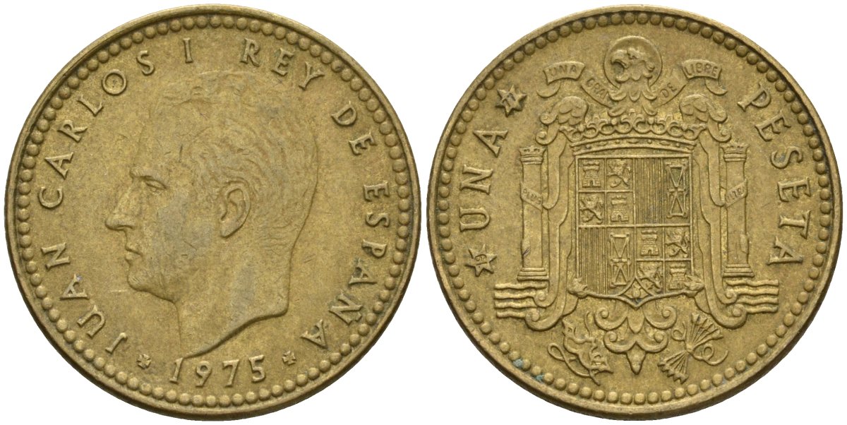 Испания 1 песета 1975 (77) Хуан Карлос I (1975-2014) KM 806 алюминиевая бронза 4604-213