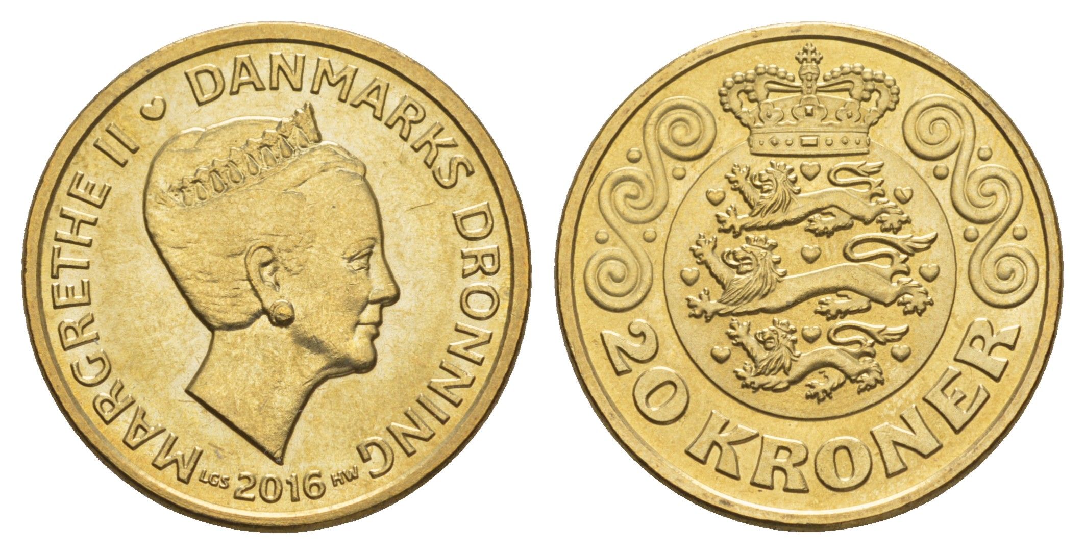 Дания 20 крон 2016 Маргрете II (1972-2024) KM 955 алюминиевая бронза UNC 4648-816