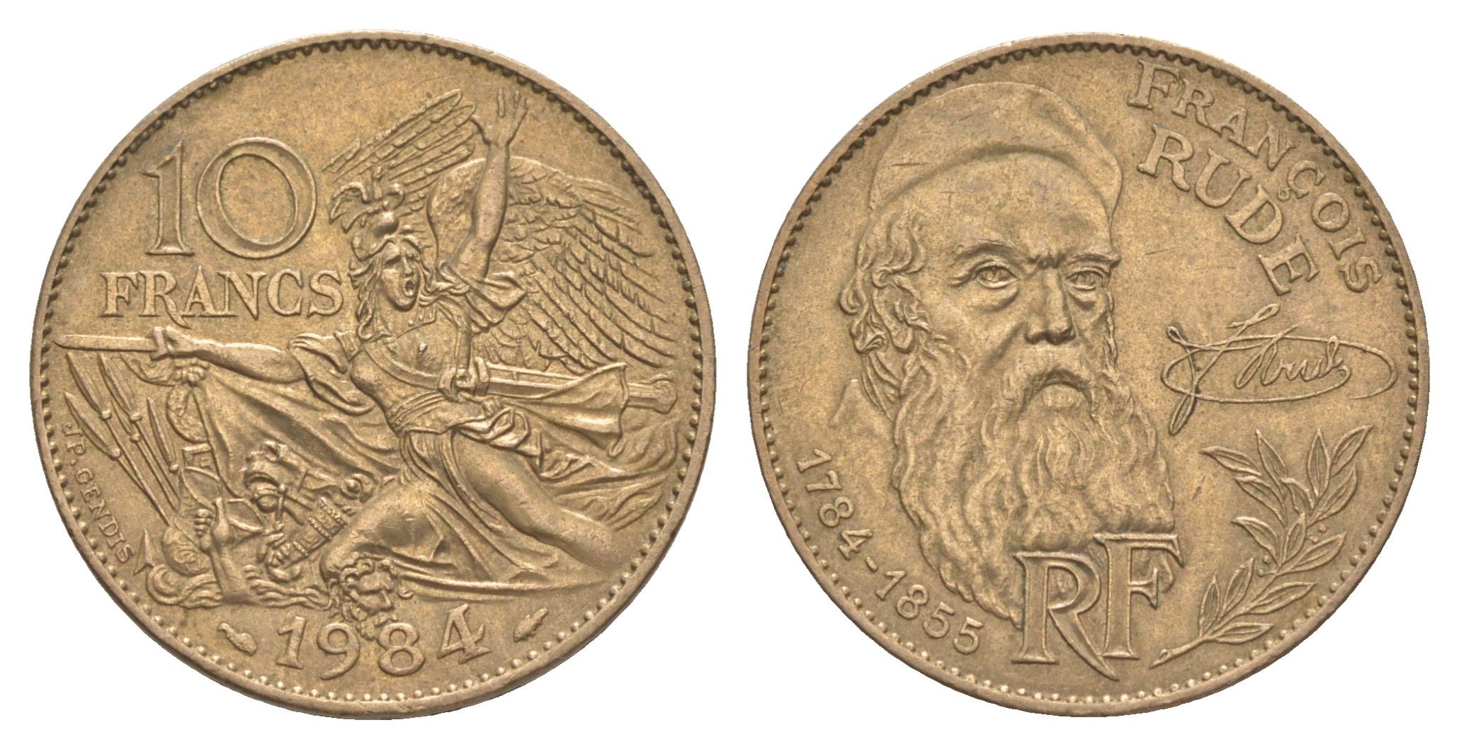 Франция 10 франков 1984 200 лет со дня рождения Франсуа Рюда KM 954 никель латунь 4629-1013