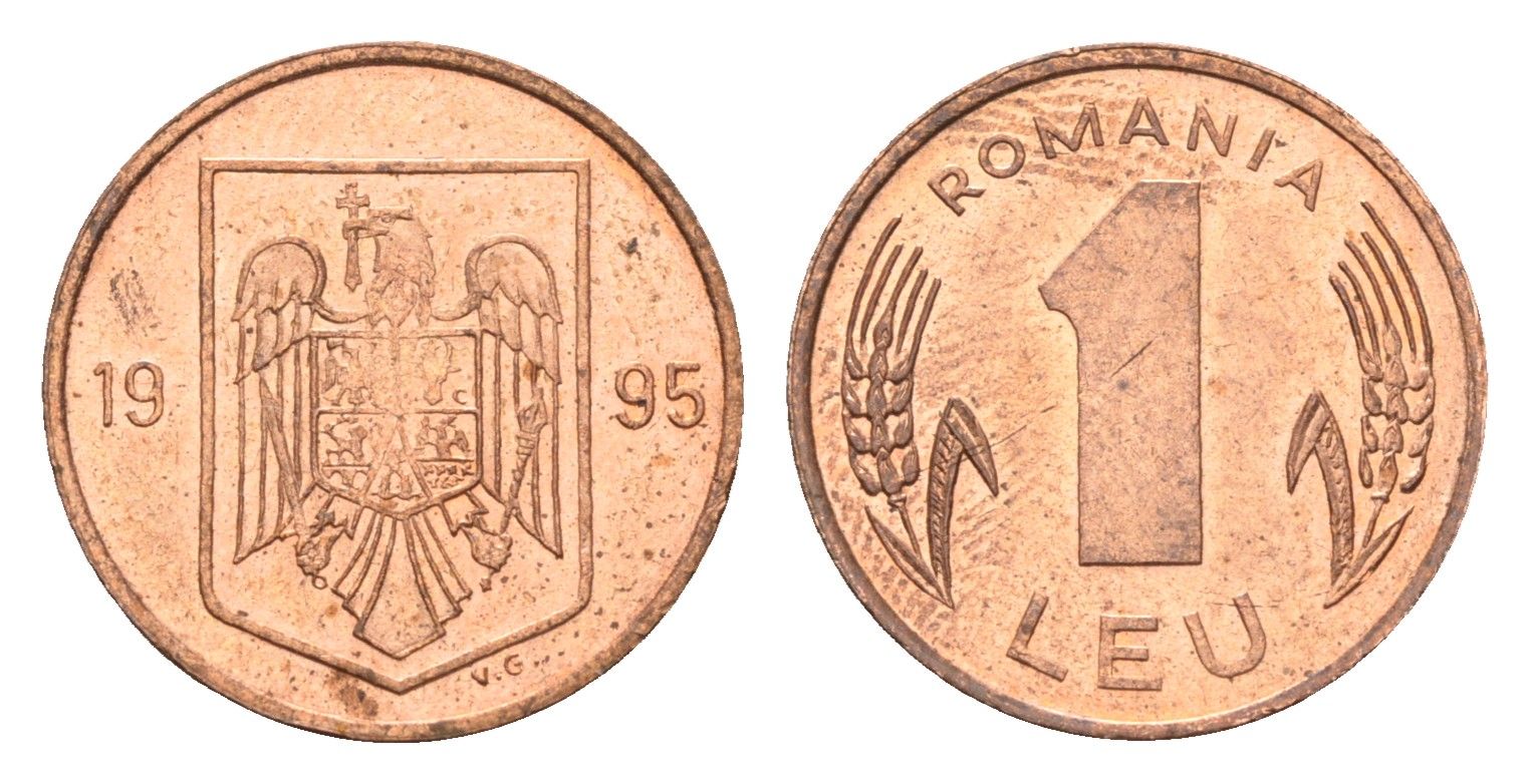Румыния 1 лей 1995 редкий год KM 115 сталь плакировнная медью UNC 4659-1065