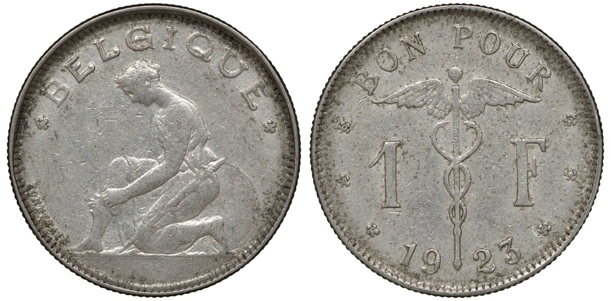 Бельгия 1 франк 1923 Belgique, Альберт I (1909-1934) KM 89 никель 4163-411