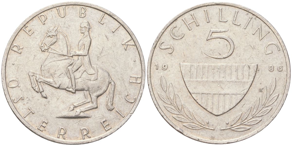 Австрия 5 шиллингов 1986 KM 2889a медно-никель 4142-1217