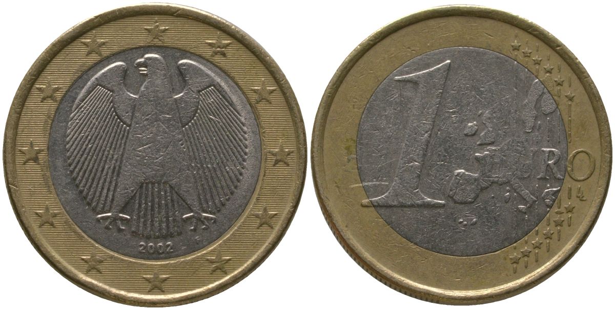 Германия 1 евро 2002 F KM 213 биметалл 4573-1122