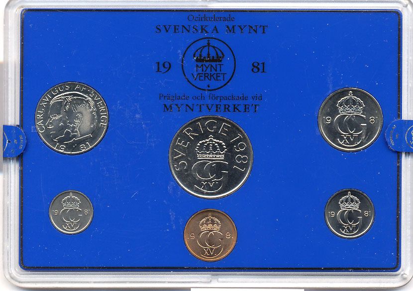 Швеция набор монетного двора из 6 монет 1981 в пластике, Карл XVI Густав (1973- ) KM MS19 UNC 4-3-7-171