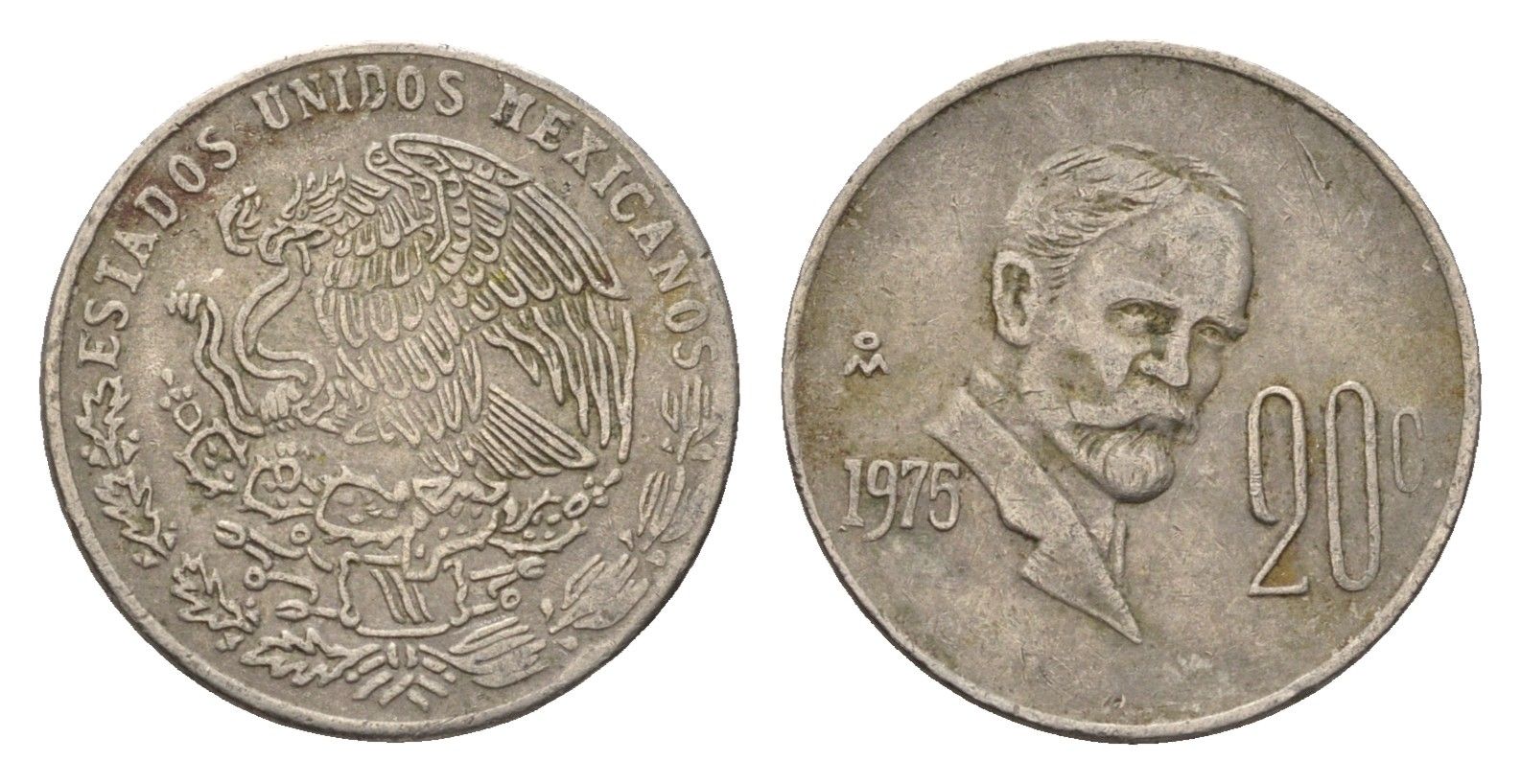 Мексика 20 сентаво 1976 Франциско Индалеси KM 442 медно-никель 4697-538