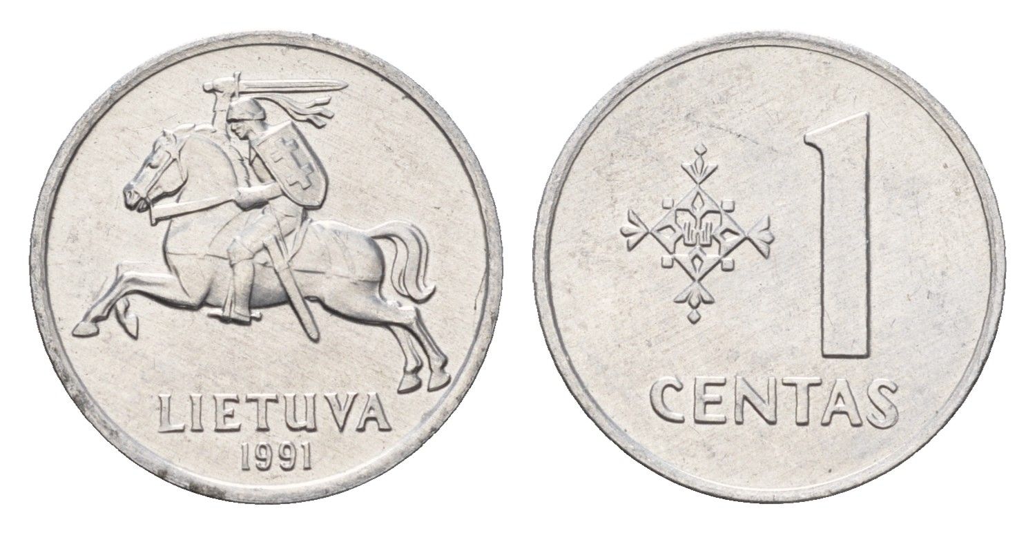 Литва 1 цент (сент) 1991 год-тип KM 85 алюминий UNC 4685-657