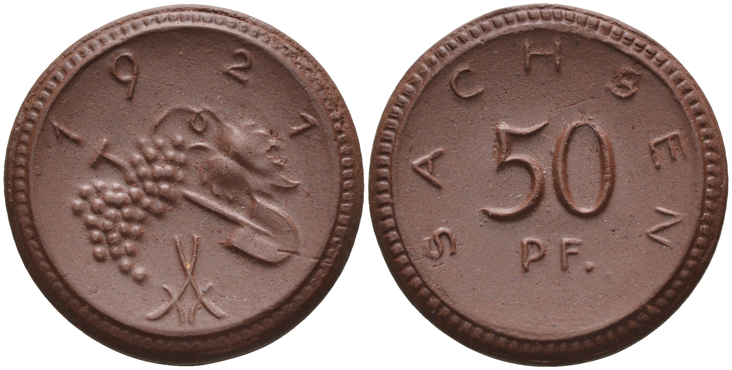 Саксония 50 пфеннигов 1921 виноград и лопата J. N 54 фарфор 1094-5-74