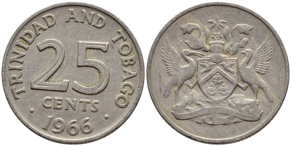 Тринидад и Тобаго 25 центов 1966 герб KM 4 медно-никель 4396-634