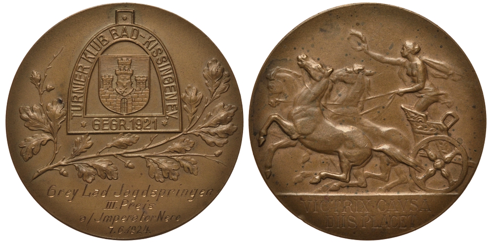 ГЕРМАНИЯ МЕДАЛЬ 1924 КЛУБ ПЛАВАНИЯ, III МЕСТО, НИМФА НА КОЛЕСНИЦЕ 95 гр, 60 мм бронза 1082-7-12