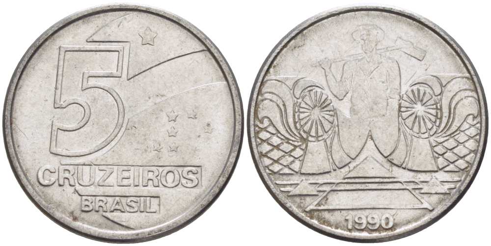 Бразилия 5 крузейро 1990 фермер KM 618.1 нержавеющая сталь 3851-941