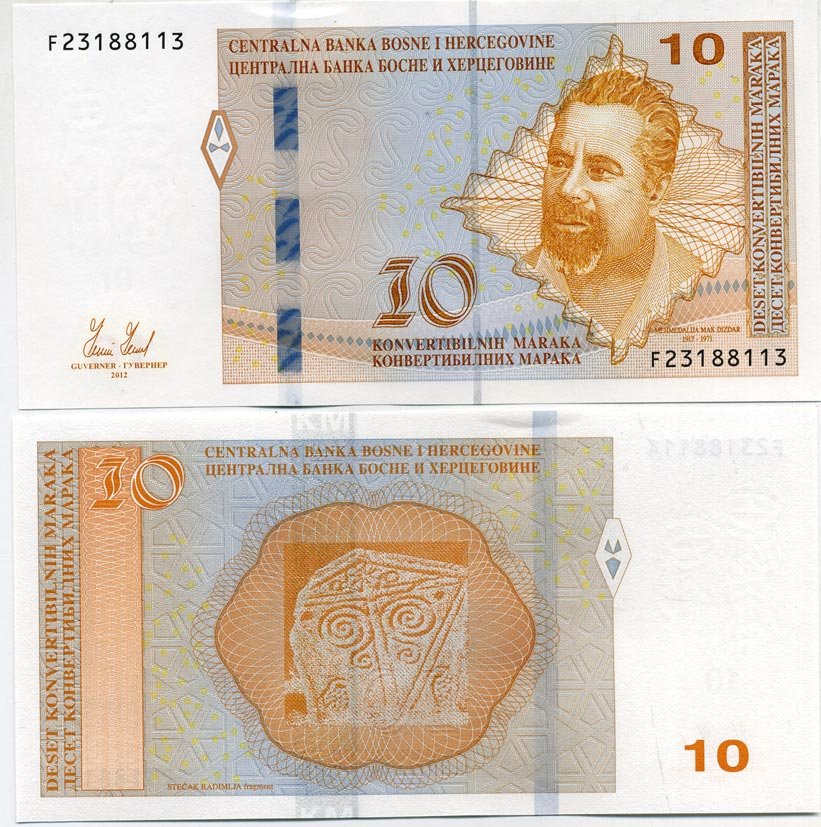 Босния и Герцеговина 10 марок 2012 Мак Диздар Pick 80 а бумага UNC (пресс) 450-4-1