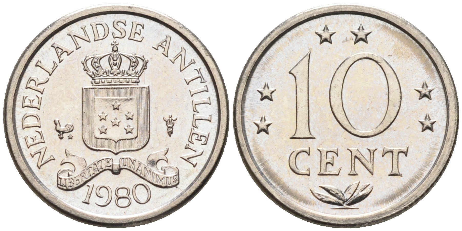 Нидерландские Антилы 10 центов 1980 Беатрикс (1980-2013) KM 10 никель 4169-347