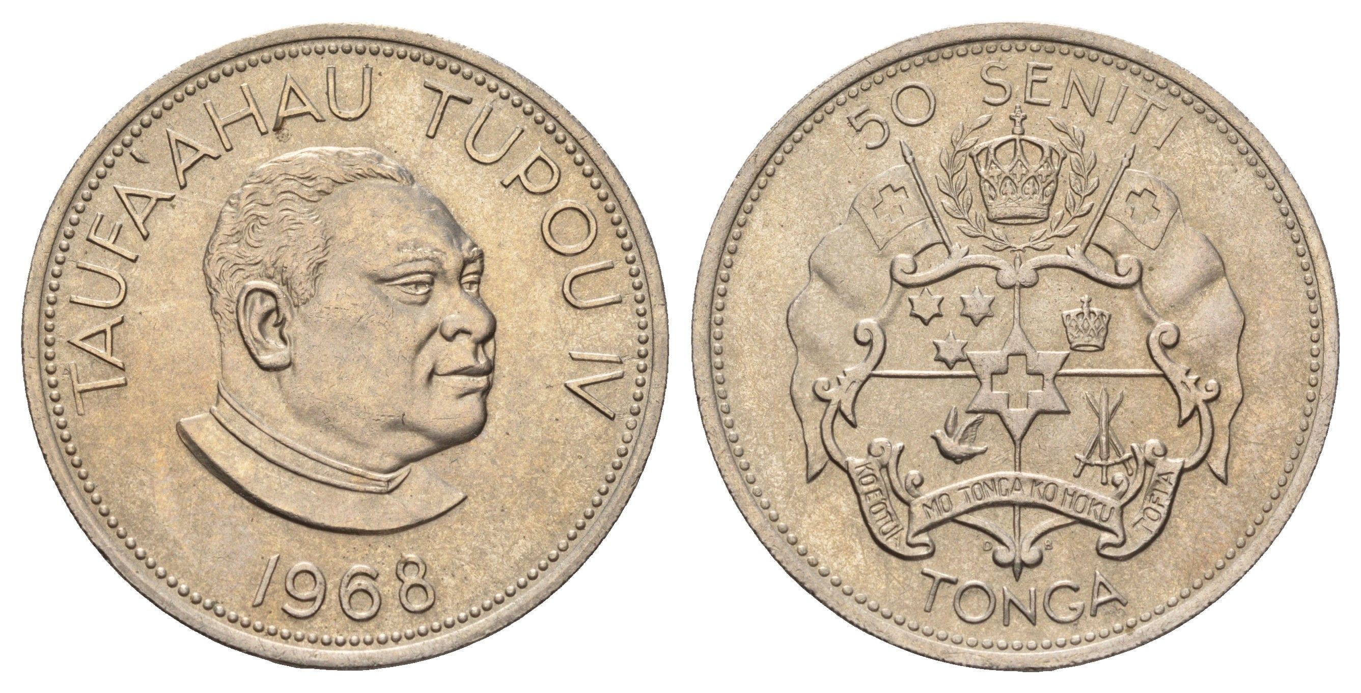 Тонга 50 сенити 1968 год-тип KM 32 медно-никель UNC 413-2914