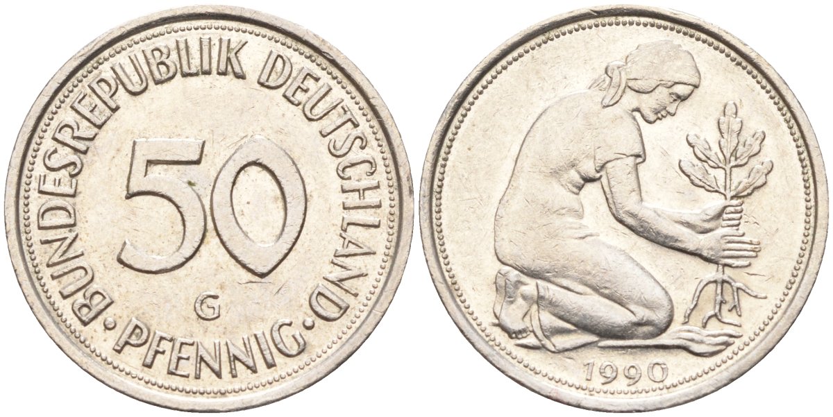 ФРГ 50 пфеннигов 1990 G KM 109, J. 384 медно-никель 4132-1212