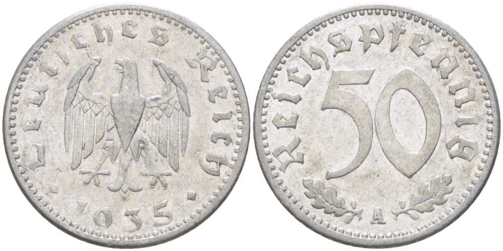 Германия 50 рейхспфеннигов 1935 A KM 87, J.368 алюминий 210-522