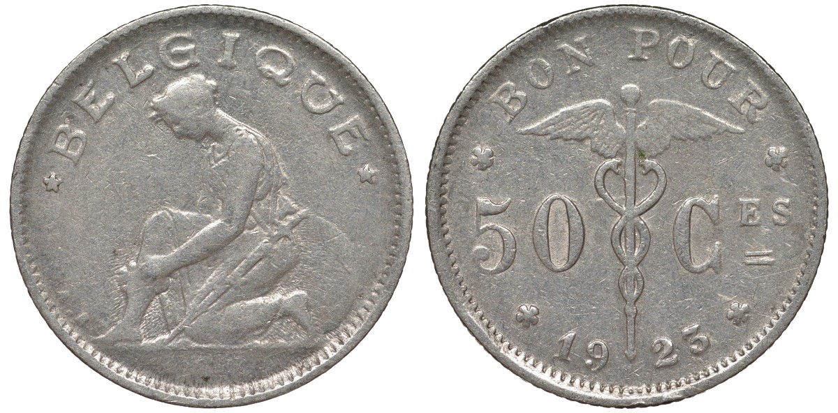 Бельгия 50 сантимов 1923 Belgique KM 87 никель 4164-148