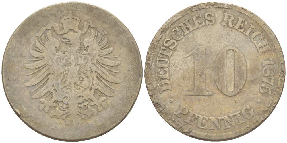 ГЕРМАНИЯ 10 ПФЕННИГОВ 1875 А, СТАРОГЕРБОВКА KM 4, J. 4 медно-никель 4523-256