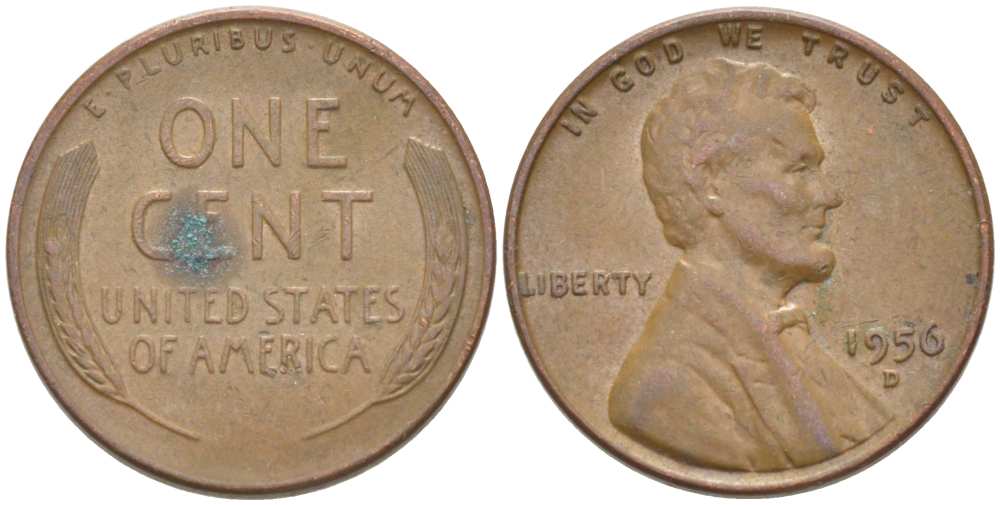 США 1 ЦЕНТ 1956 D, ЛИНКОЛЬН KM А132 медь цинк 218-663