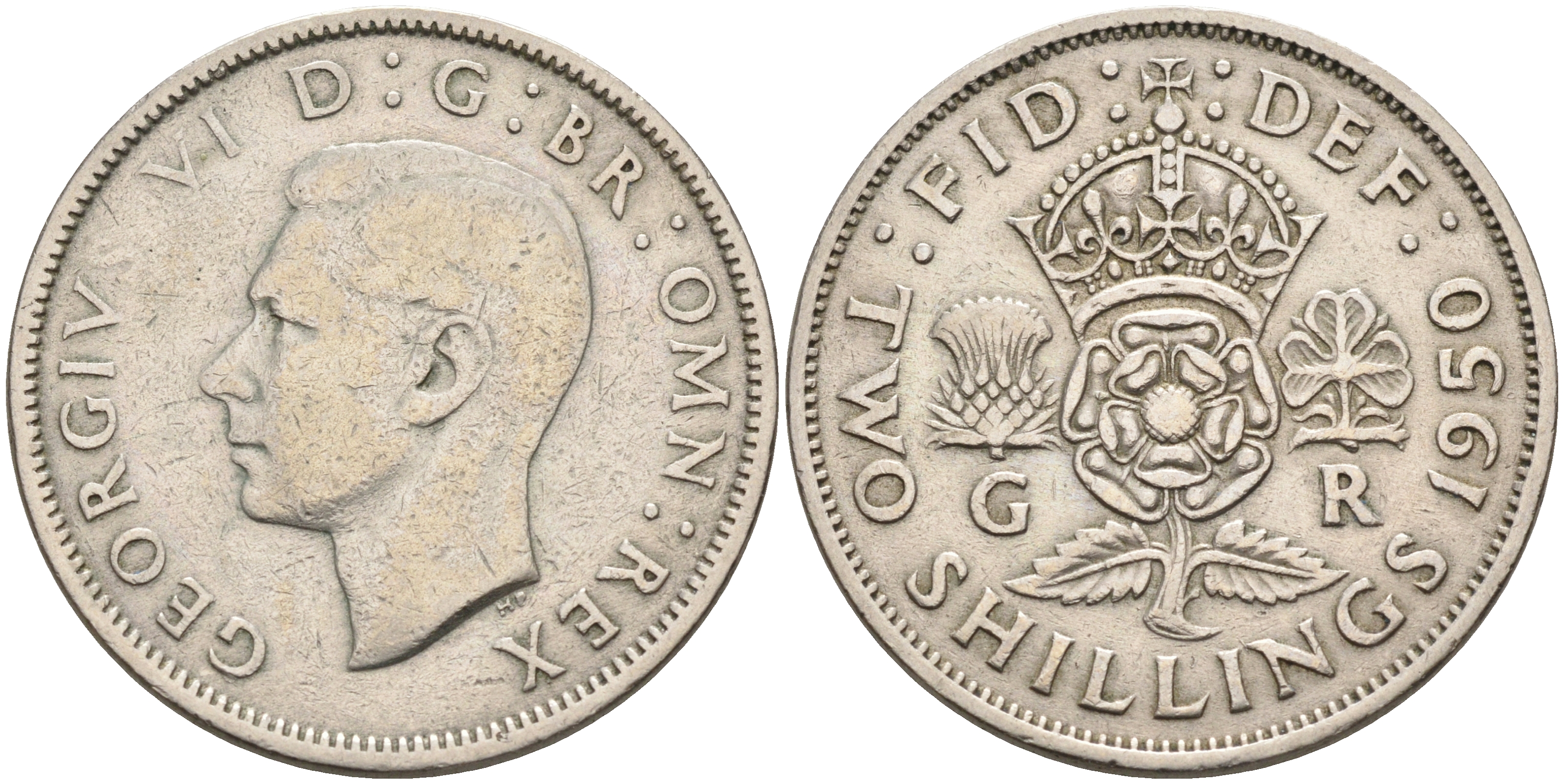 Великобритания 2 шиллинга (флорин) 1950 Георг VI (1936-1952) KM 878, Spink 4107 медно-никель 4593-112