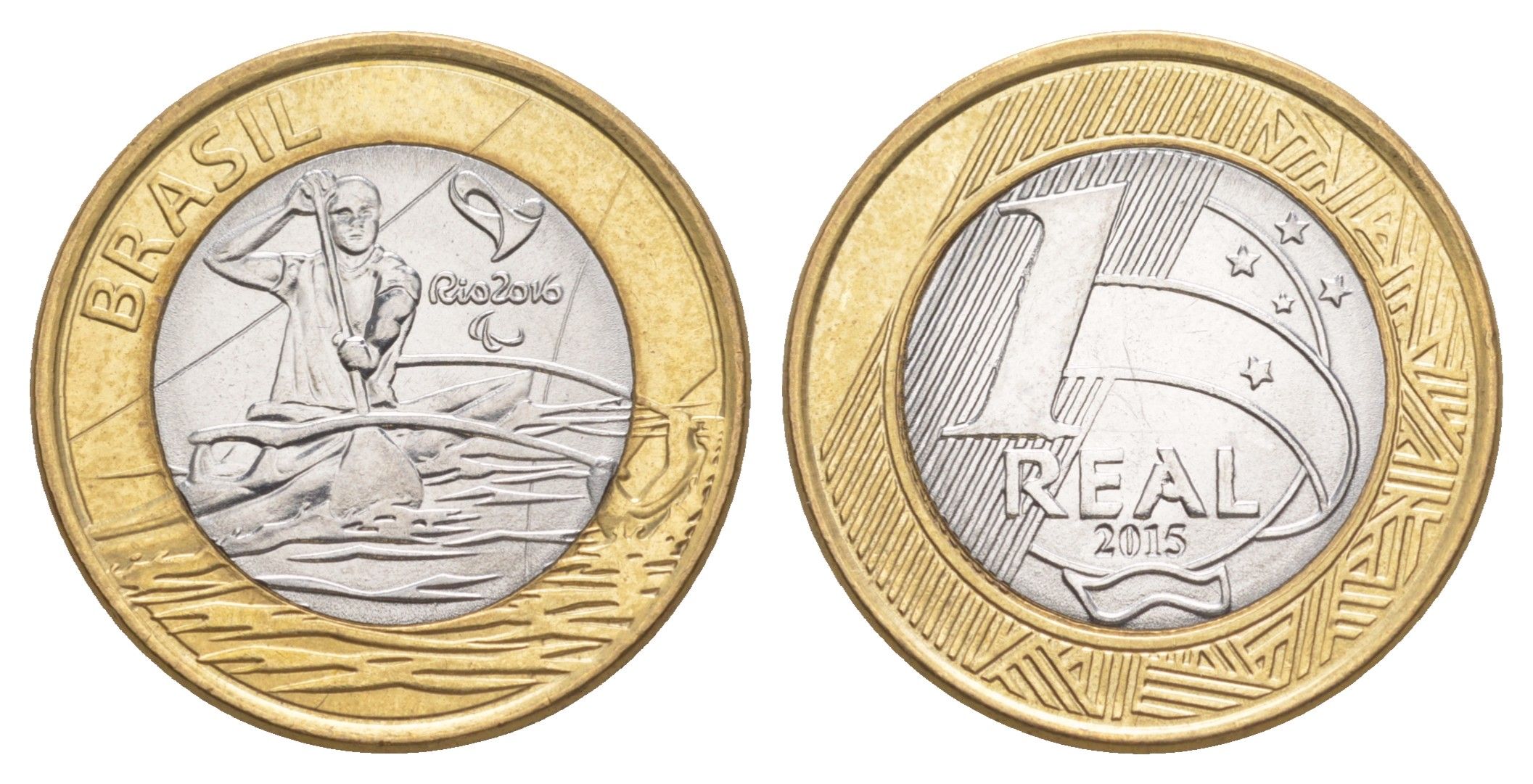 Бразилия 1 реал 2015 XV летние Паралимпийские игры, Рио-де-Жанейро 2016 - Параканоэ KM 706 биметалл UNC 4646-152