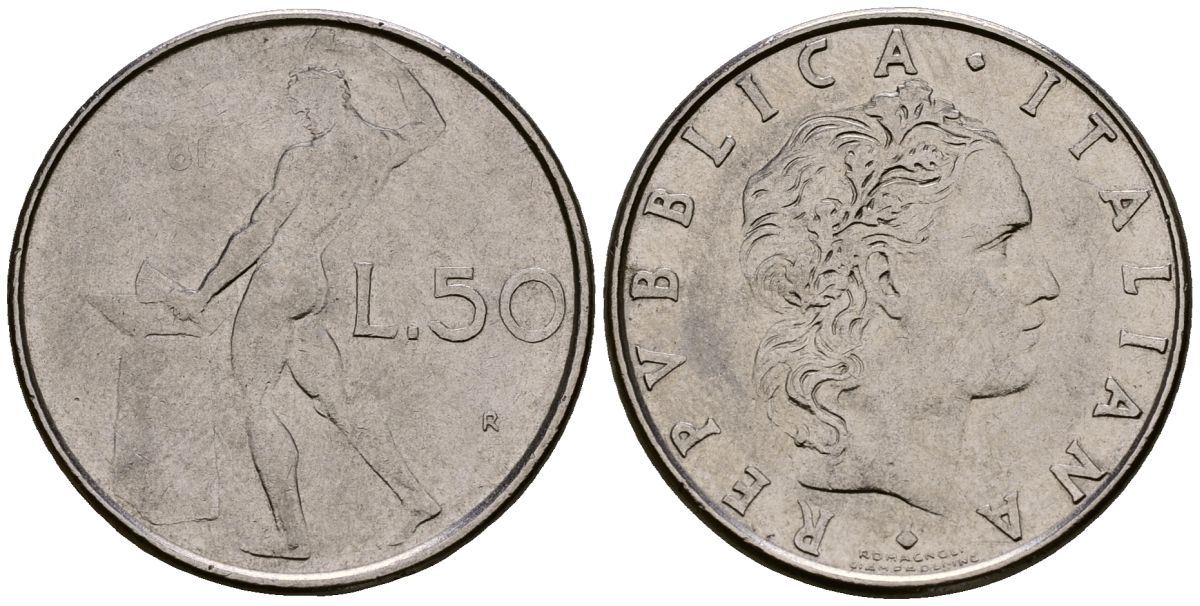 Италия 50 лир 1981 KM 95.1 нержавеющая сталь 4176-252