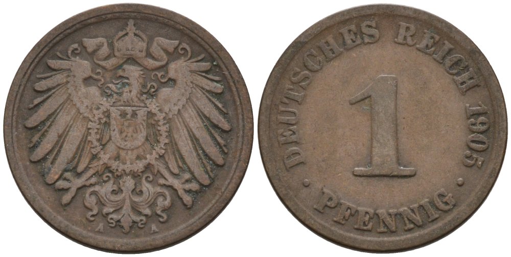 Германия 1 пфенниг 1905 A KM 10, J. 10 медь 4567-1167