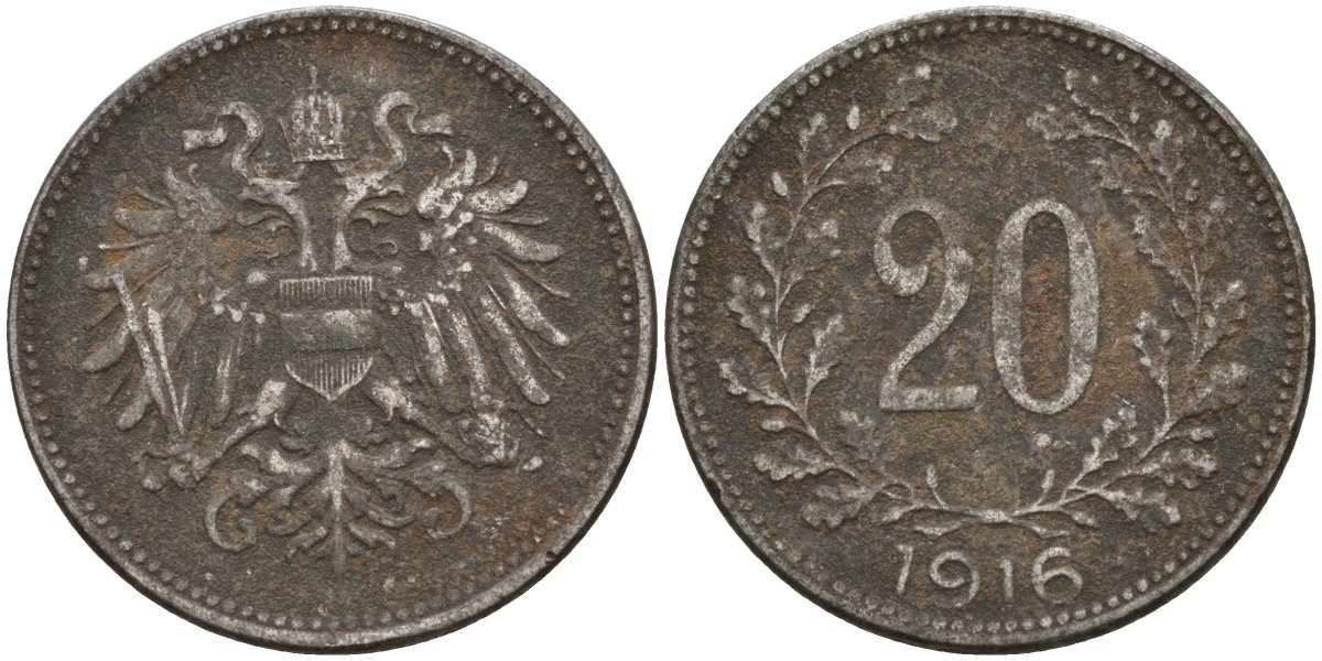 Австрия 20 геллеров 1916 Франц Иосиф (1848-1916) KM 2803 никель 4152-129
