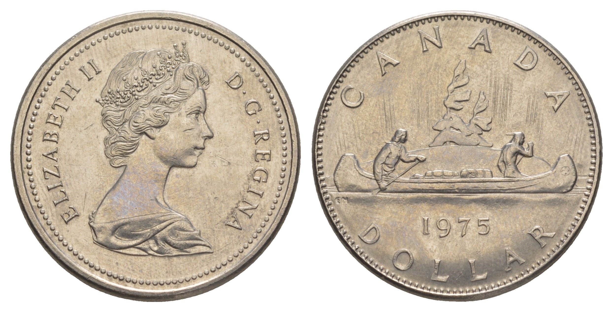Канада 1 доллар 1975 Елизавета II (1952-2022), каноэ KM 76 никель UNC 4185-524