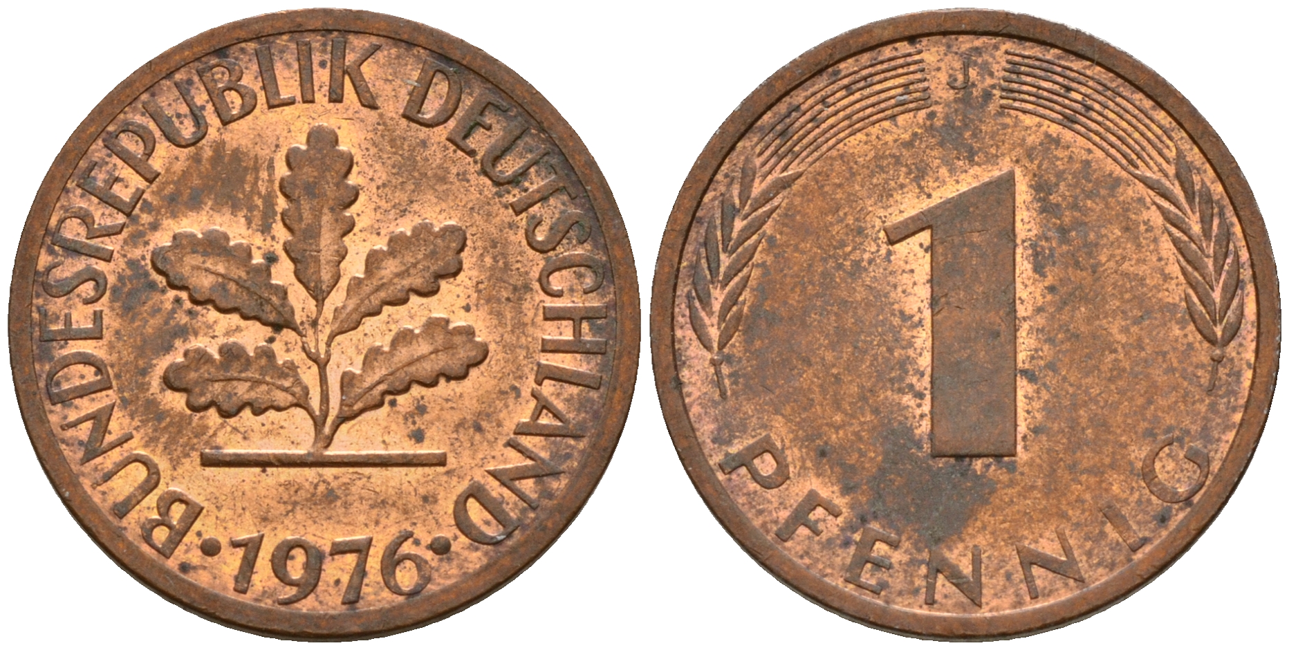 ФРГ 1 пфенниг 1976 J KM 105, J. 380 сталь плакированная медью    4598-553