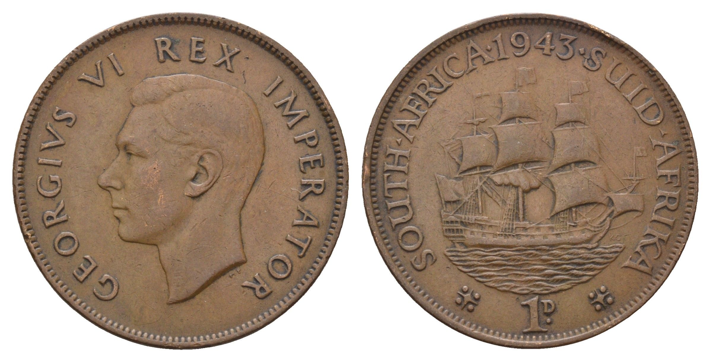 ЮАР 1 пенни 1943 Георг VI (1936-1952) KM 25 бронза 4123-816
