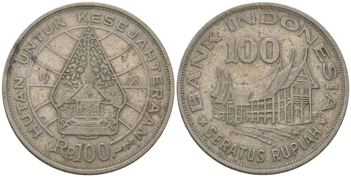 Индонезия 100 рупий 1978 Лес для процветания KM 42 медно-никель 4605-122