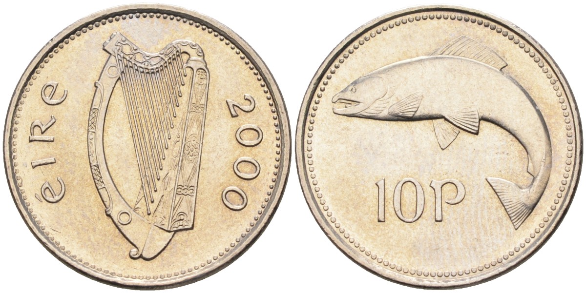 Ирландия 10 пенсов 2000 лосось KM 29 медно-никель аUNC 4582-346